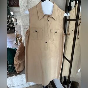 Tan Lauren Ralph Lauren Sleeveless Knee Length Dress with Button Detail